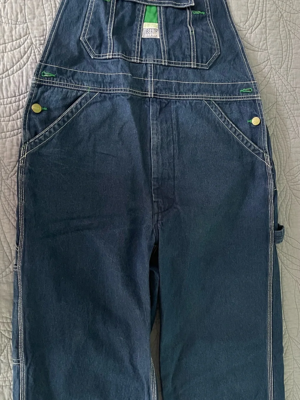Liberty Denim Overalls Bibs Y2K Darkwash Green Trim   Men’s 36”x 30”
